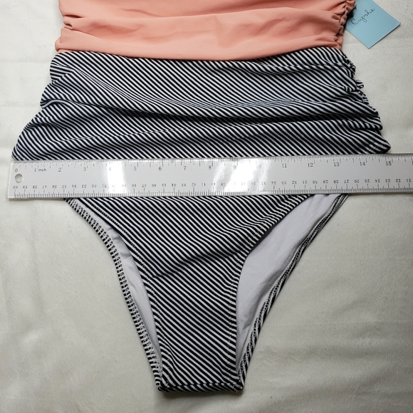 Cupshe Swimsuit One Piece Peach Black White Pinstripe Women's Medium 6/8 NWT - Picture 11 of 15